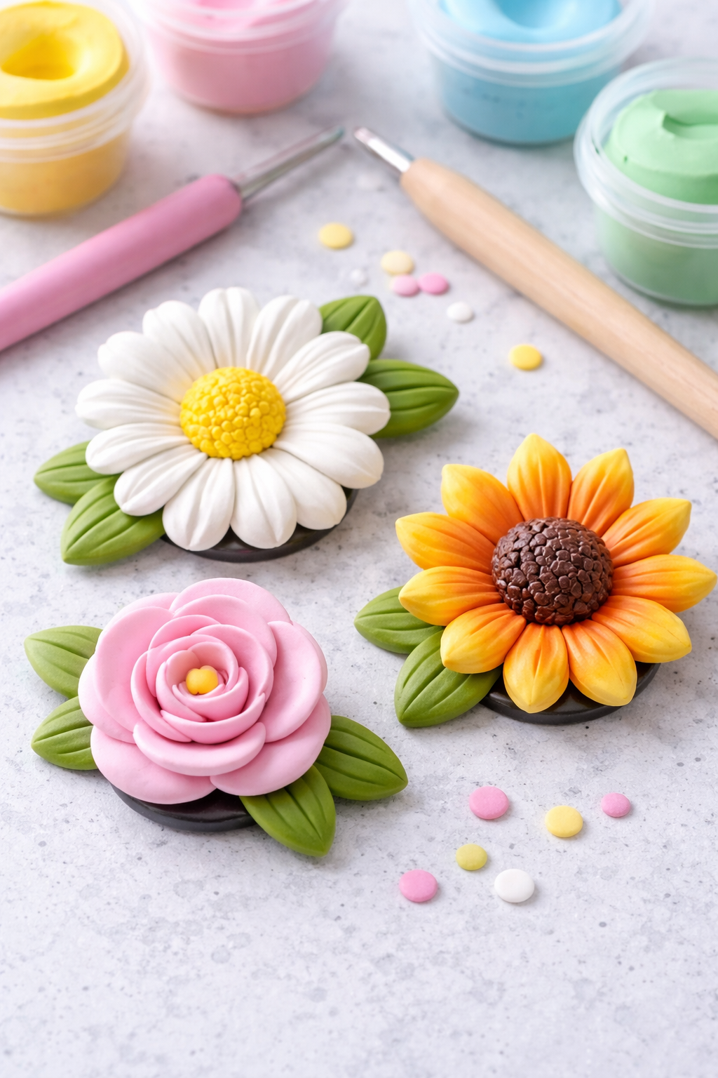 Clay flower magnets